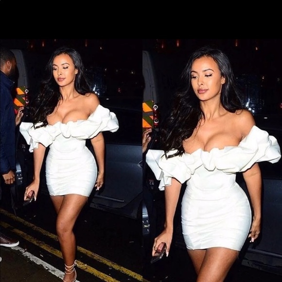 House of CB Selena Ivory Satin Ruffle Strapless Dress